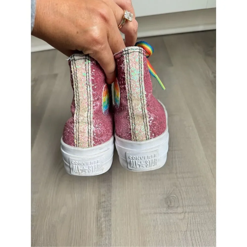 Converse Chuck Taylor’s Platform Pink Glitter Sneakers, Youth 3 / Women’s 4.5
